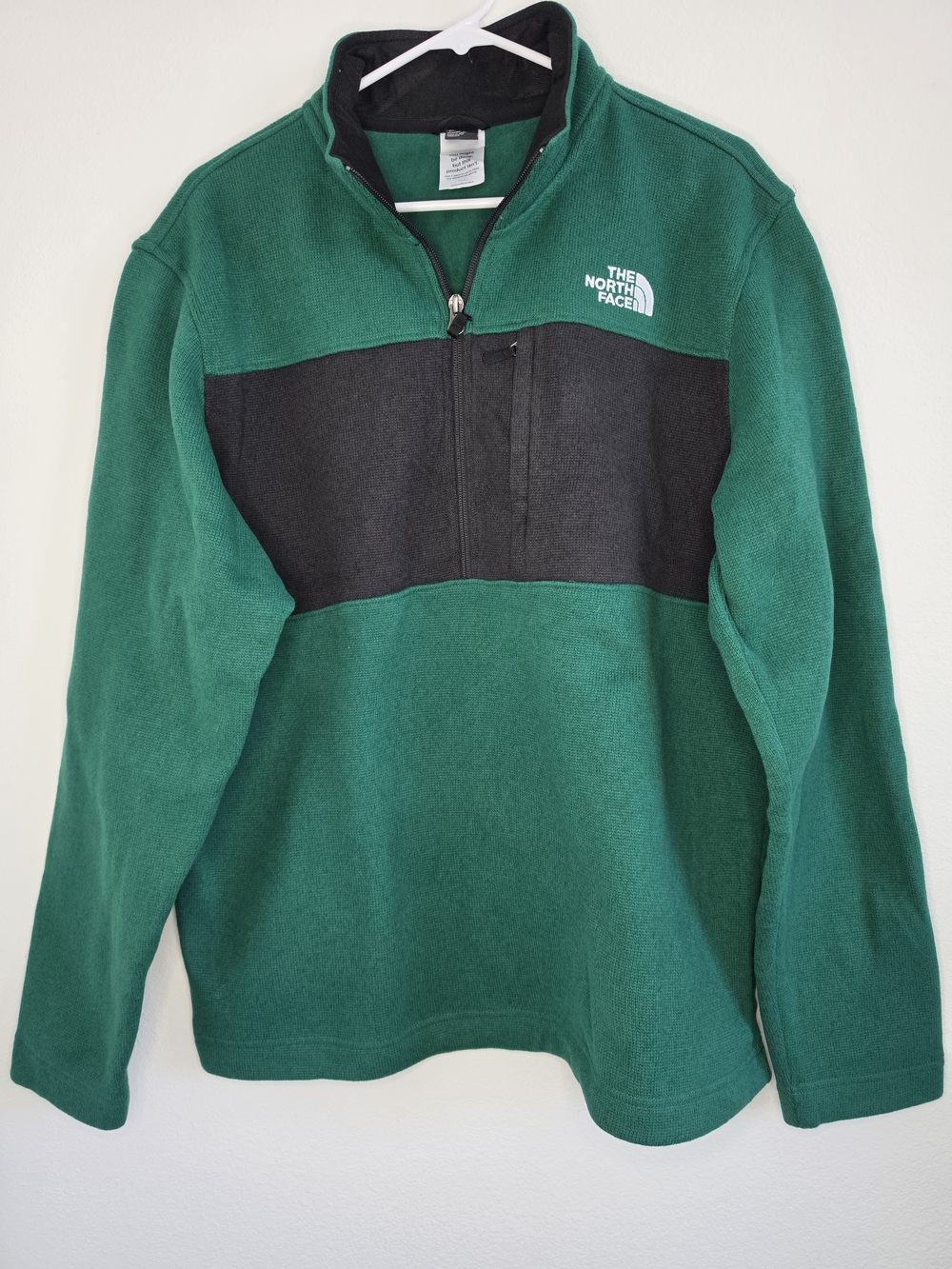 The North Face Men’s Large Green and Black Zip Pullover Fleece Sweater.